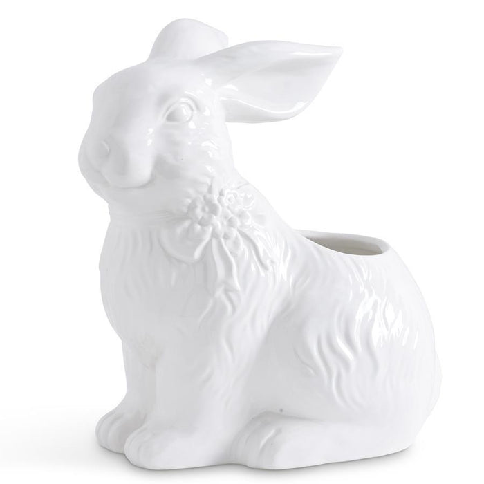 Design Shop 11.75 Inch White Ceramic Bunny w/Bow Planter