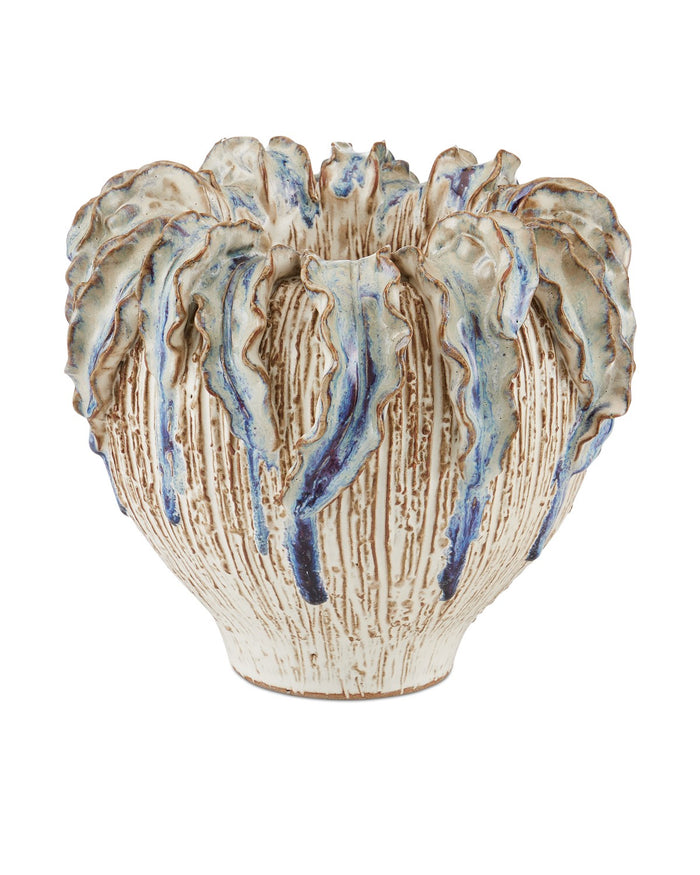 Currey and Company - 1200-0963 - Vase - Tropical Crown Collection - Ivory / Reactive Blue