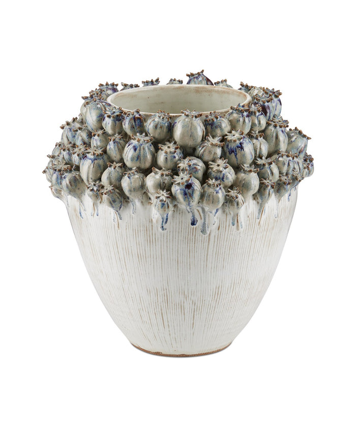 Currey and Company - 1200-0965 - Vase - Poppy Pod Crown Collection - Ivory / Reactive Blue & Purple