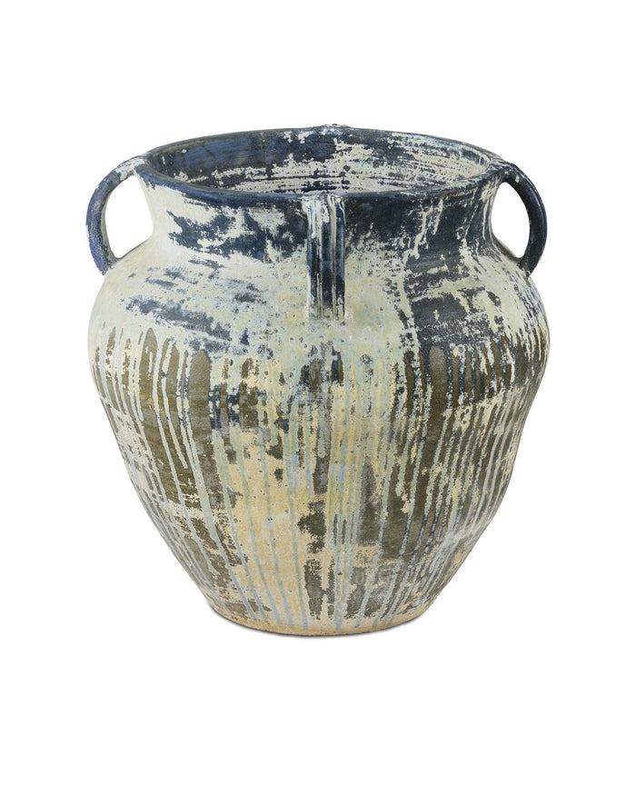 Currey and Company - 2200-0064 - Planter - Agrigento Collection - Antique White / Blue Drip