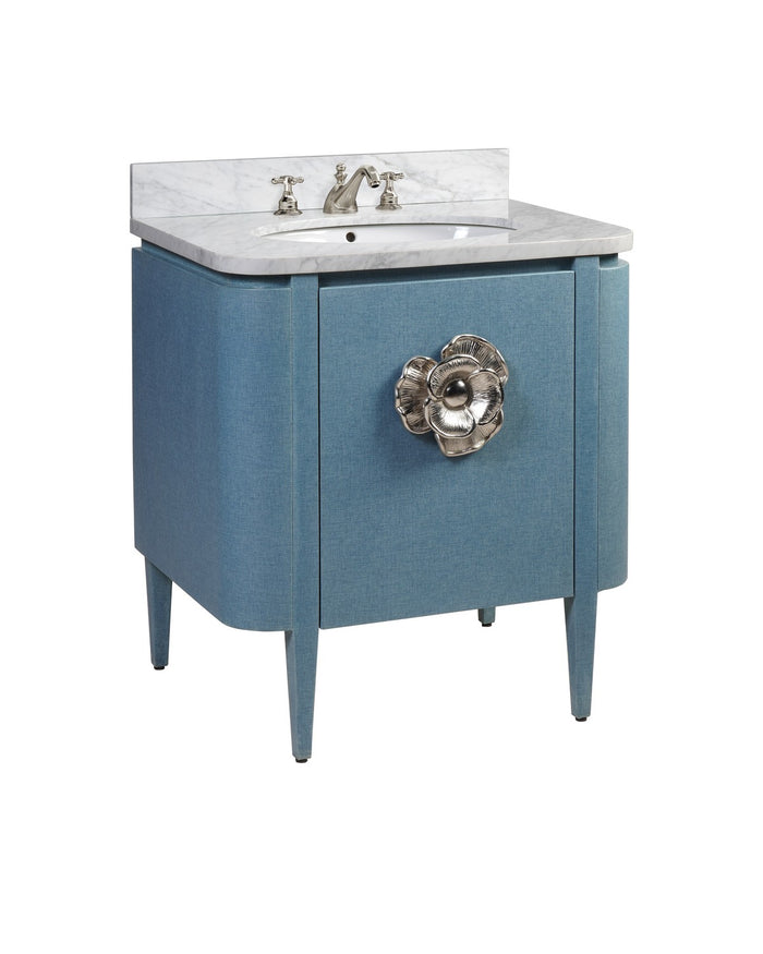 Currey and Company - 3800-0005 - Vanity with Sink - Briallen Collection - Lacquered Blue Linen / Natural / White / Polished Nickel