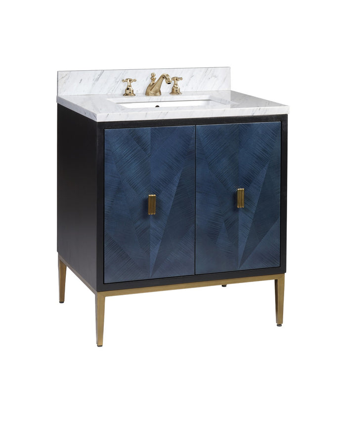 Currey and Company - 3800-0008 - Vanity with Sink - Kallista Collection - Dark Sapphire / Caviar Black / Natural / White / Antique Brass