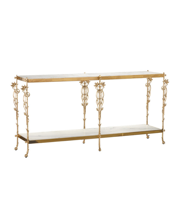 Currey and Company - 4000-0205 - Console Table - Fiore Collection - Polished Brass / Natural