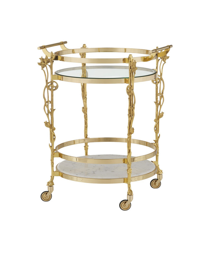 Currey and Company - 4000-0206 - Bar Cart - Fiore Collection - Polished Brass / Clear / Natural