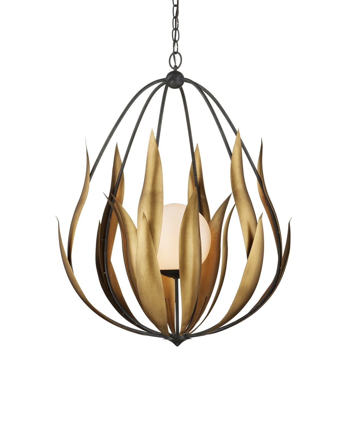 Currey and Company - 9000-1250 - One Light Chandelier - Endymion Chandelier - Aged Steel / Brass / White