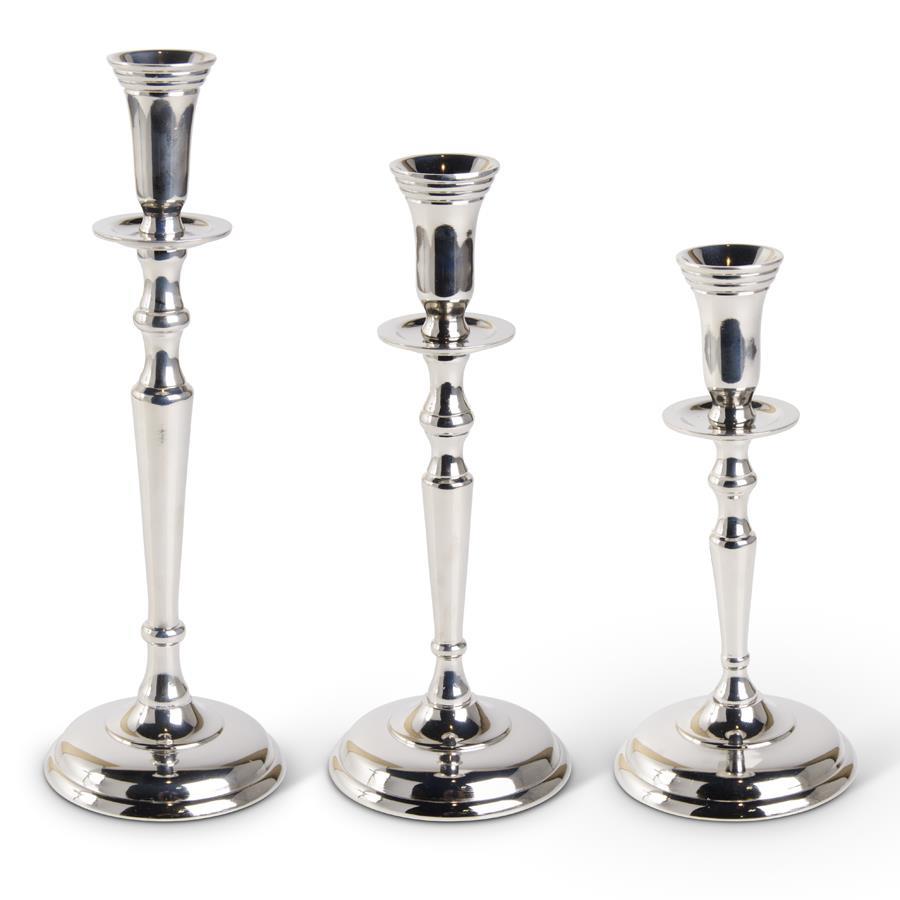 Design Shop Set Of 3 Polished Silver Traditional Candlesticks