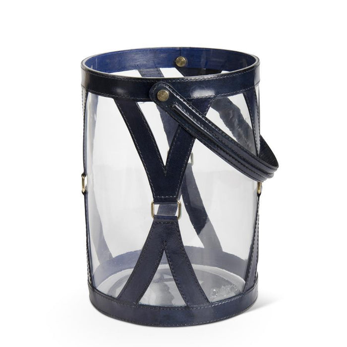 Design Shop 11.5 Inch Glass Lantern W/Royal Blue Leather Straps