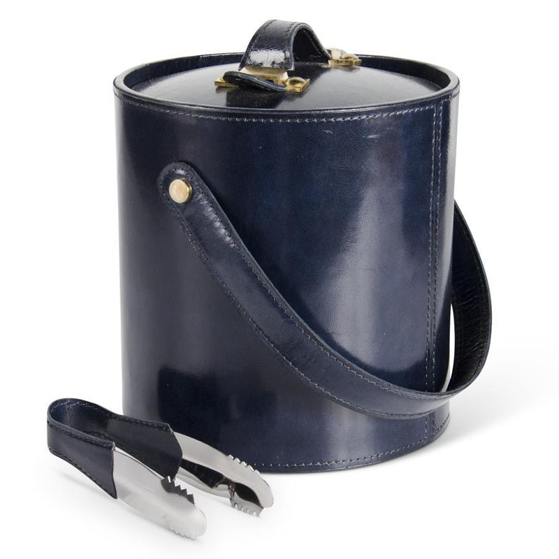 Design Shop 7.5 Inch Royal Blue Leather Ice Bucket W/Matching Tongs & Remo