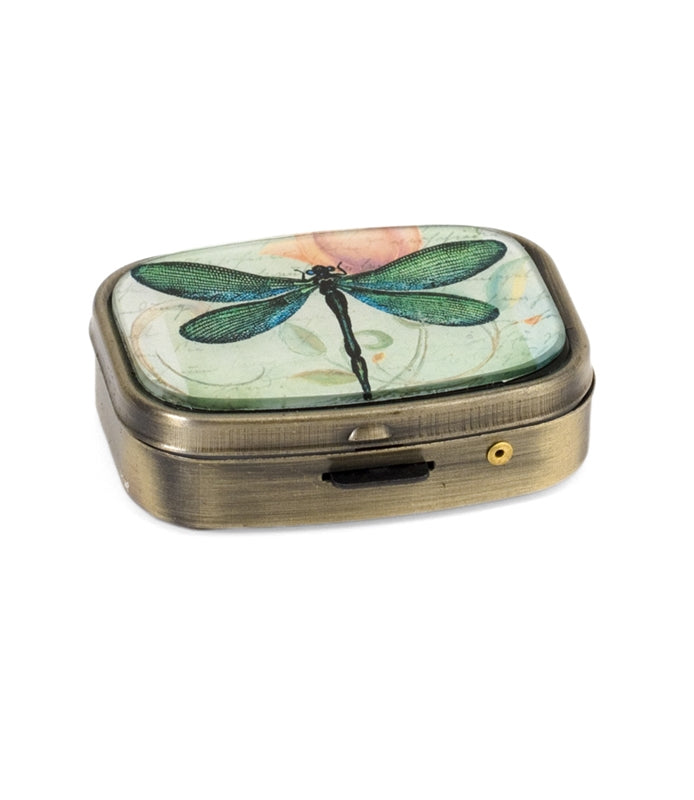 Green Dragonfly Print Pill Box