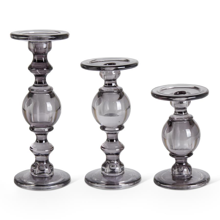Design Shop Set of 3 Gray Transparent Glass Taper/Pillar Candleholders