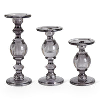 Design Shop Set of 3 Gray Transparent Glass Taper/Pillar Candleholders