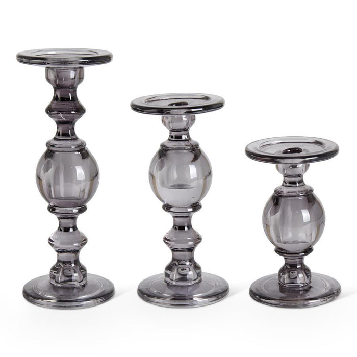 Design Shop Set of 3 Gray Transparent Glass Taper/Pillar Candleholders