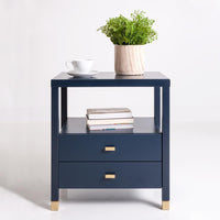 Design Shop Hooper 2-Drawer Wood Side Table, Navy Blue, 22"W