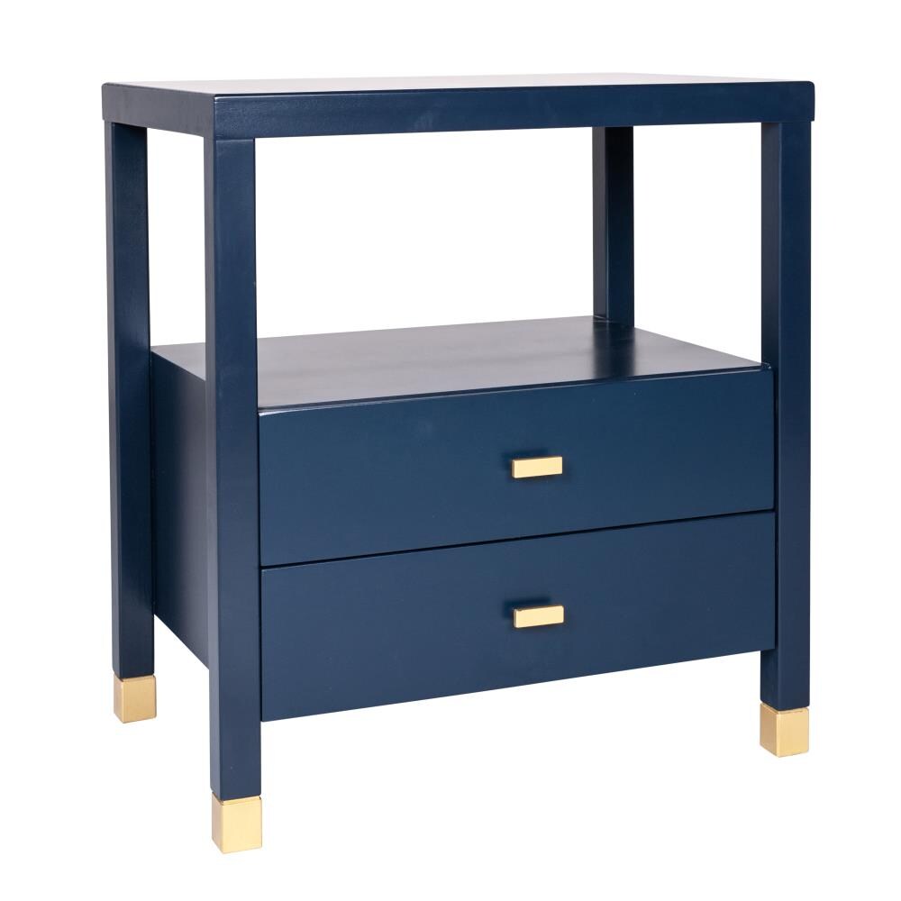 Design Shop Hooper 2-Drawer Wood Side Table, Navy Blue, 22"W