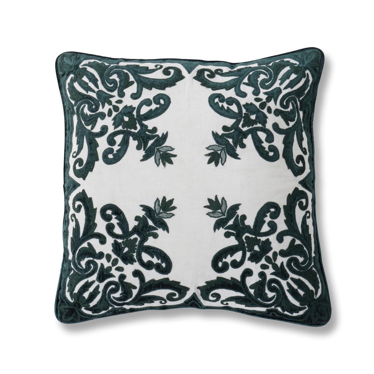 Design Shop 20 Inch Green Velvet & Linen Embroidered Pillow