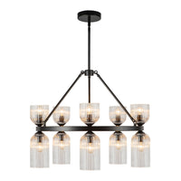 Alora - CH442626MBCR - Ten Light Chandelier - Nelly - Matte Black/Clear Ribbed Glass
