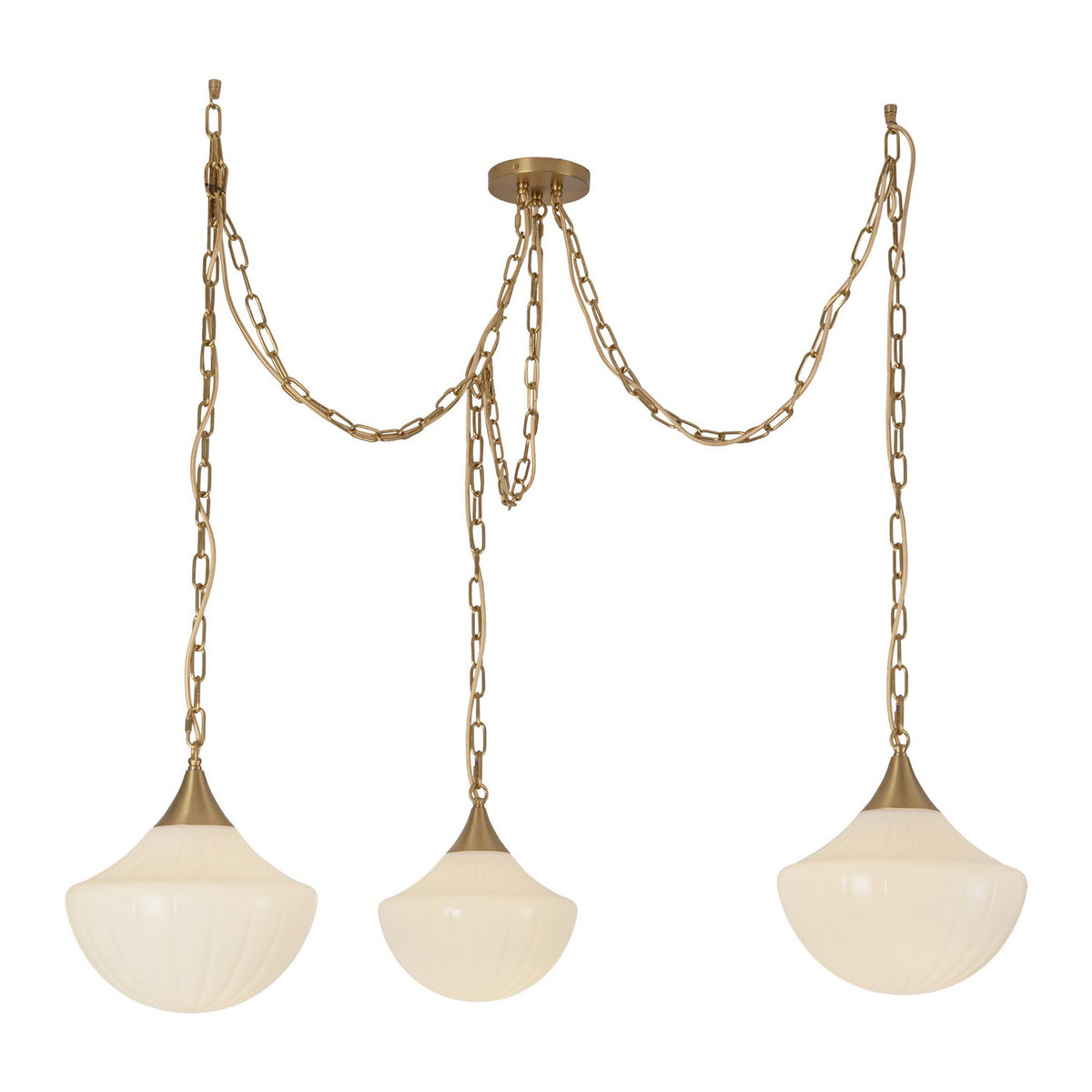 Alora - MP651312BGGR - Three Light Pendant - Farrah - Brushed Gold/Glossy Ribbed Opal Glass
