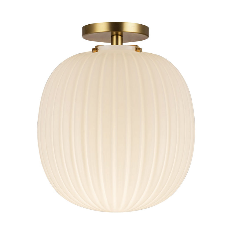 Alora - SF579112BGGR - One Light Semi-Flush Mount - Cherise - Brushed Gold/Glossy Ribbed Opal Glass