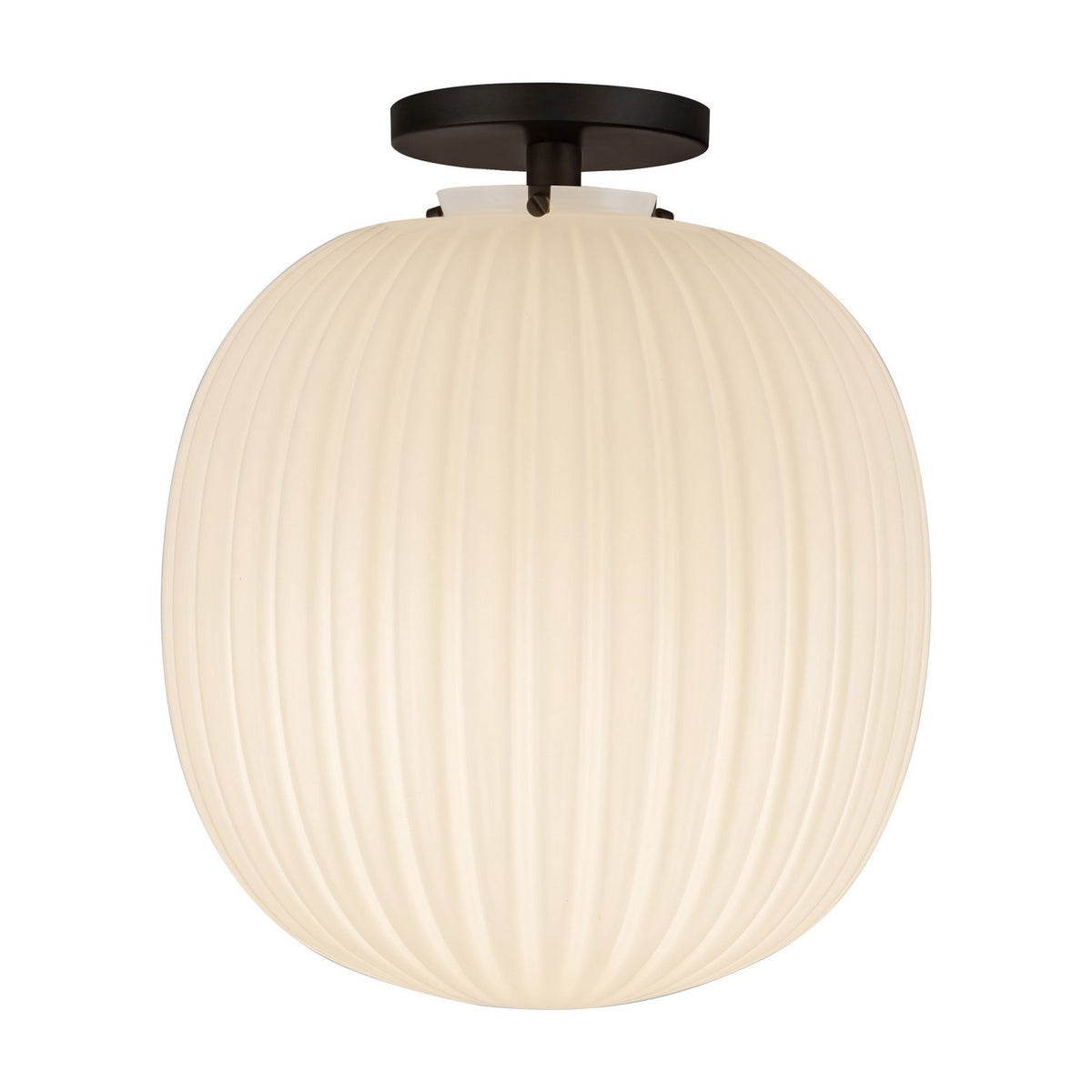 Alora - SF579112MBGR - One Light Semi-Flush Mount - Cherise - Matte Black/Glossy Ribbed Opal Glass