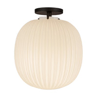 Alora - SF579112MBGR - One Light Semi-Flush Mount - Cherise - Matte Black/Glossy Ribbed Opal Glass