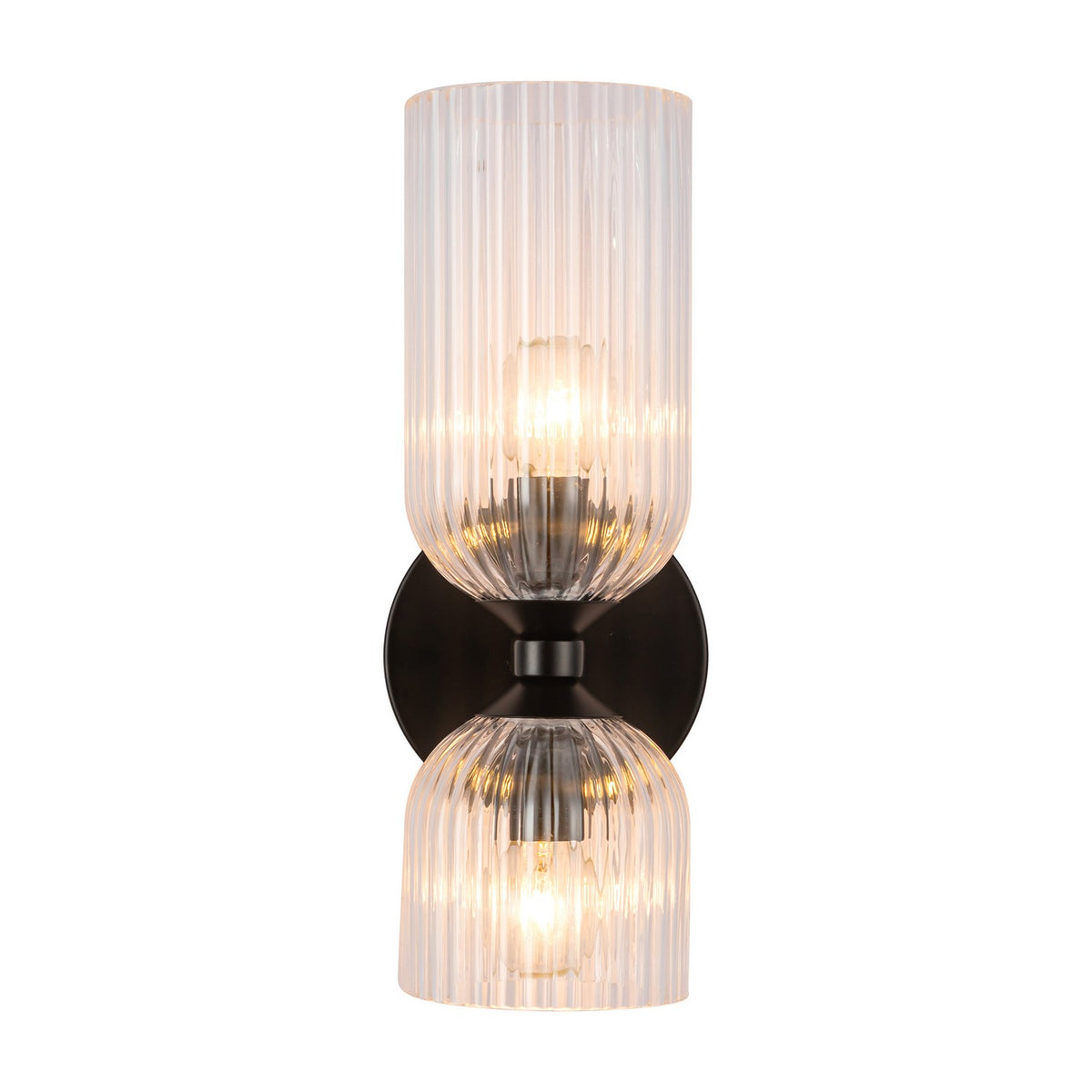 Alora - WV442612MBCR - Two Light Vanity - Nelly - Matte Black/Clear Ribbed Glass