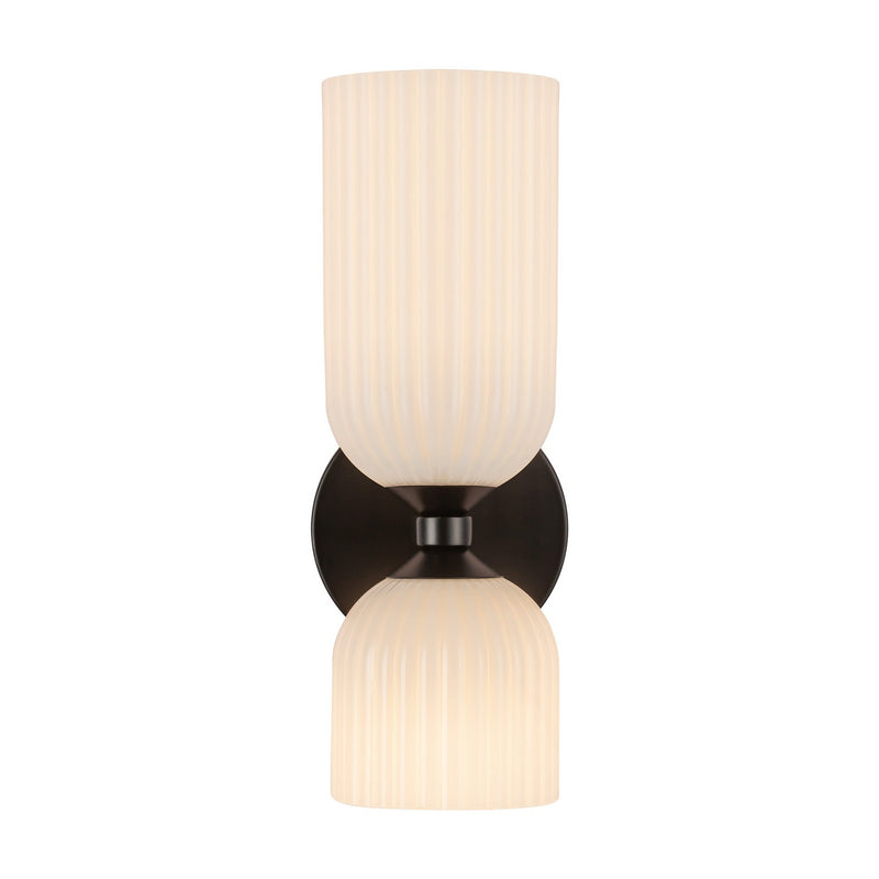Alora - WV442612MBGR - Two Light Vanity - Nelly - Matte Black/Glossy Ribbed Opal Glass