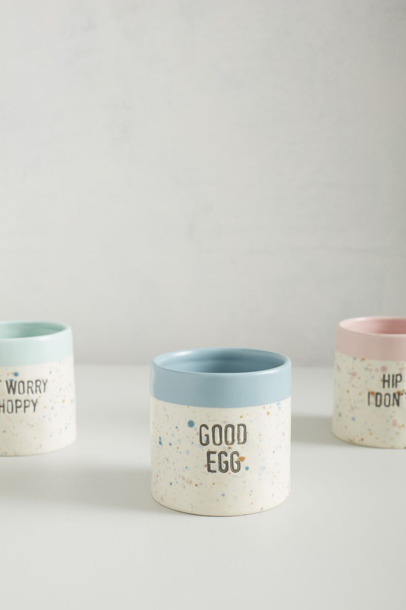 Design Shop Blue Spritz Easter Pot Good Egg, 3.5" X 3.25".