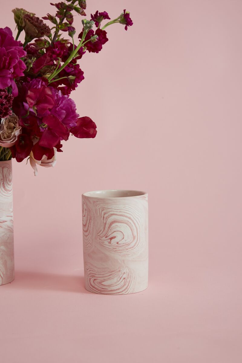 Design Shop Pink Pink Marbleized Vase, 4" X 5.75", Set of 4.