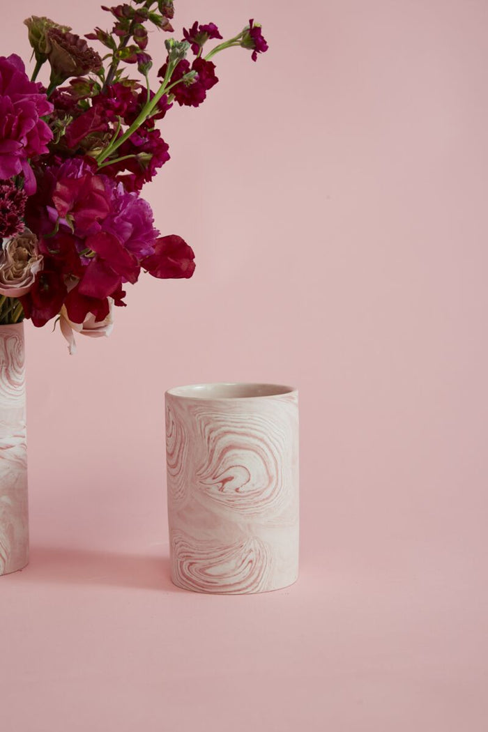 Design Shop Pink Pink Marbleized Vase, 4" X 5.75", Set of 4.