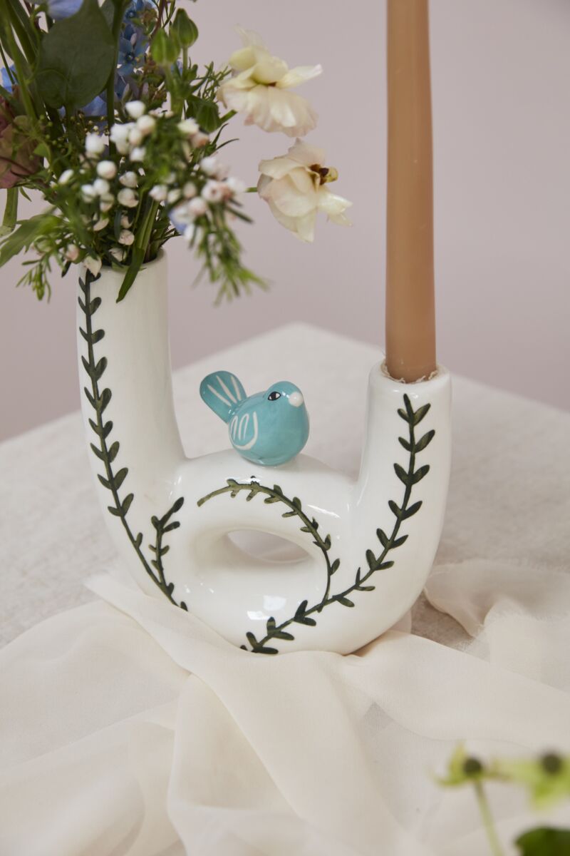 Design Shop White Perched Collection Budvase, 7" X 7.75"