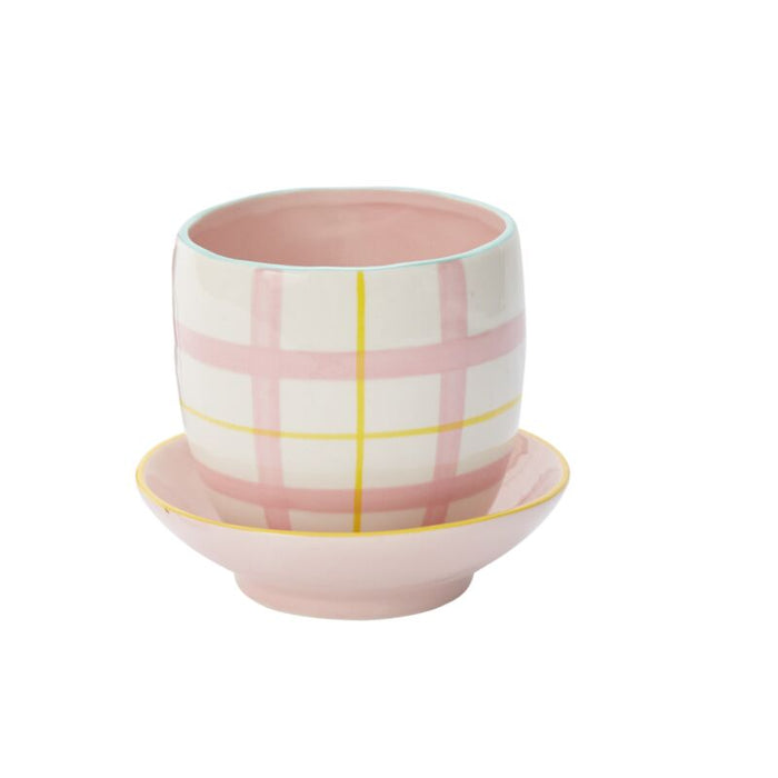 Design Shop Pink Bertie Collection Pot with Saucer, 6.5" X 5.5", Set of 2.