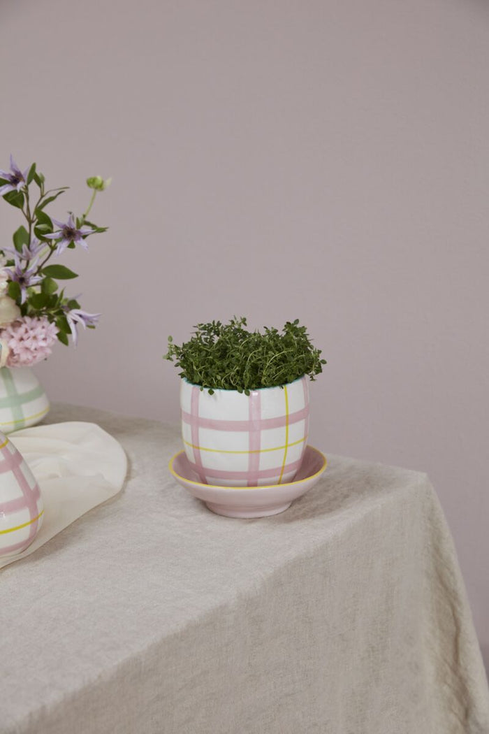 Design Shop Pink Bertie Collection Pot with Saucer, 6.5" X 5.5", Set of 2.