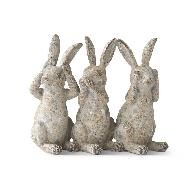 6.25 Inch Resin Distressed Gray 3 Bunnies Figurines