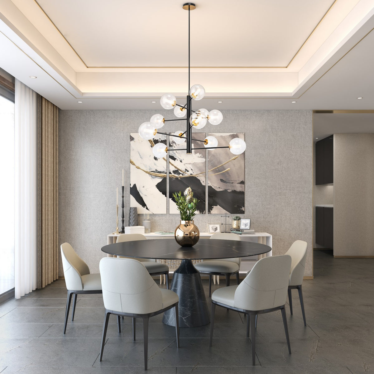 Artcraft - AC11768VB - 12 Light Chandelier - Aurelia - Black and Brushed Brass