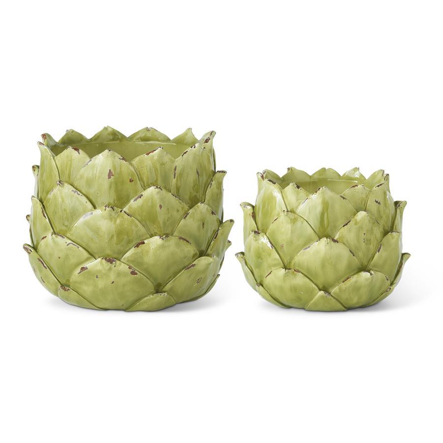 Design Shop Set of 2 Green Resin Artichoke Planters