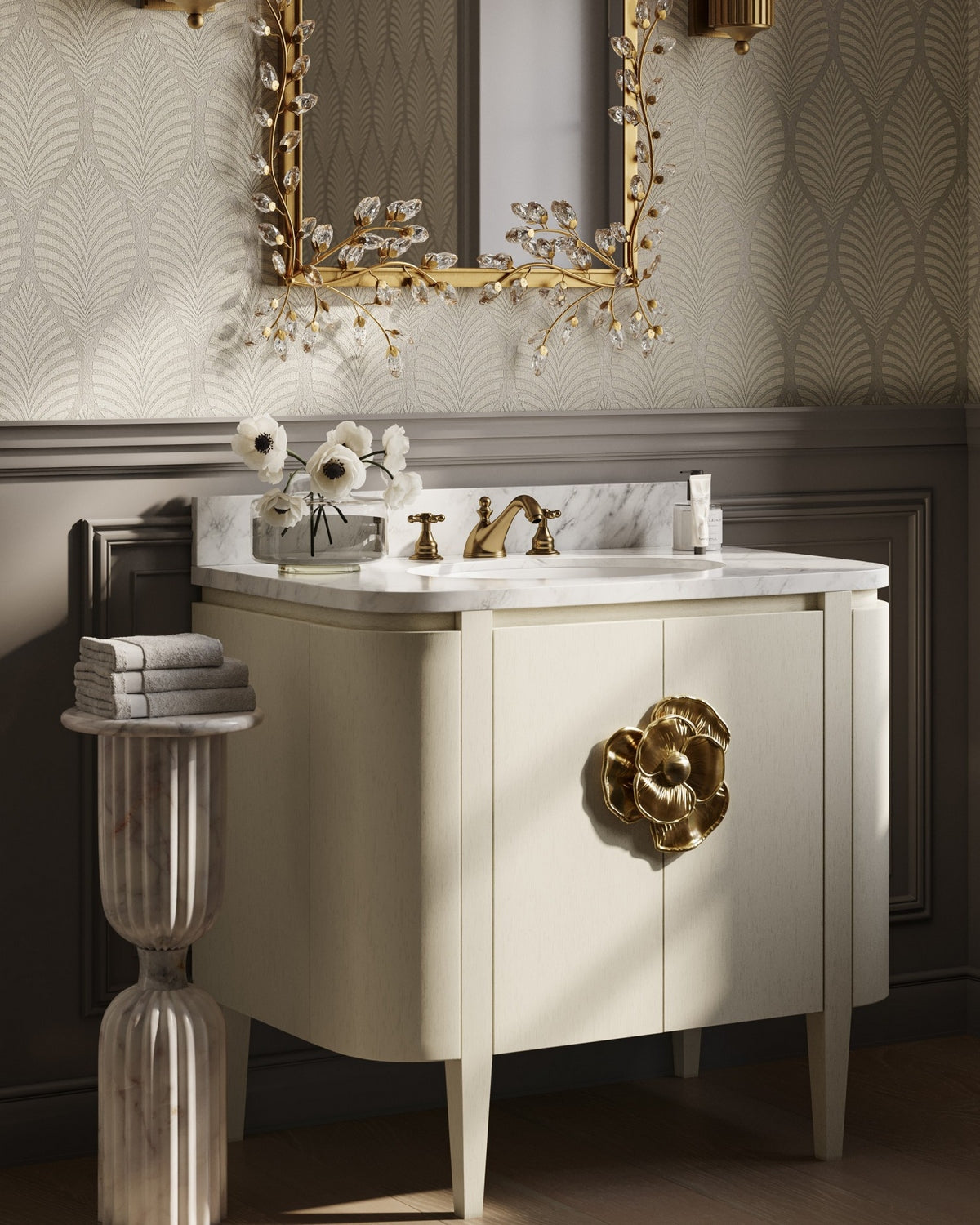 Currey and Company - 1000-0161 - Mirror - Forget-Me-Not - Clear/Chinois Gold Leaf