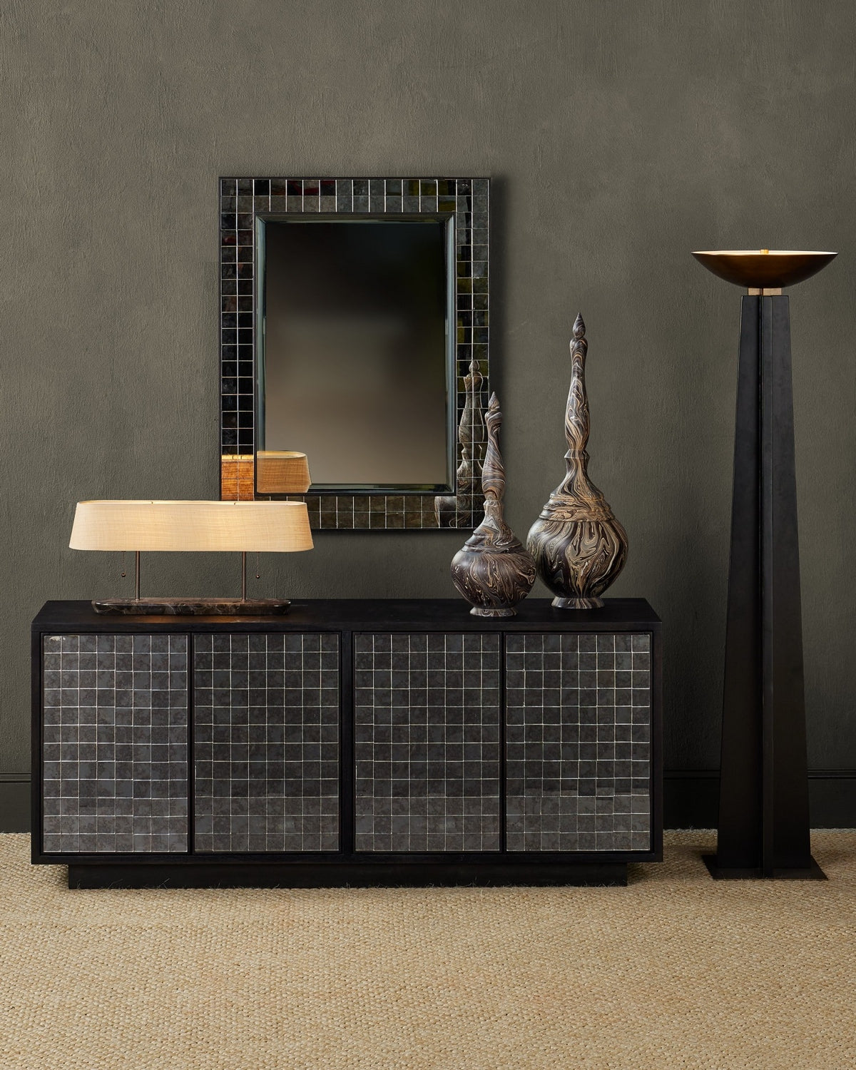 Currey and Company - 1000-0166 - Mirror - Mosaico - Ebony/Antique Mirror