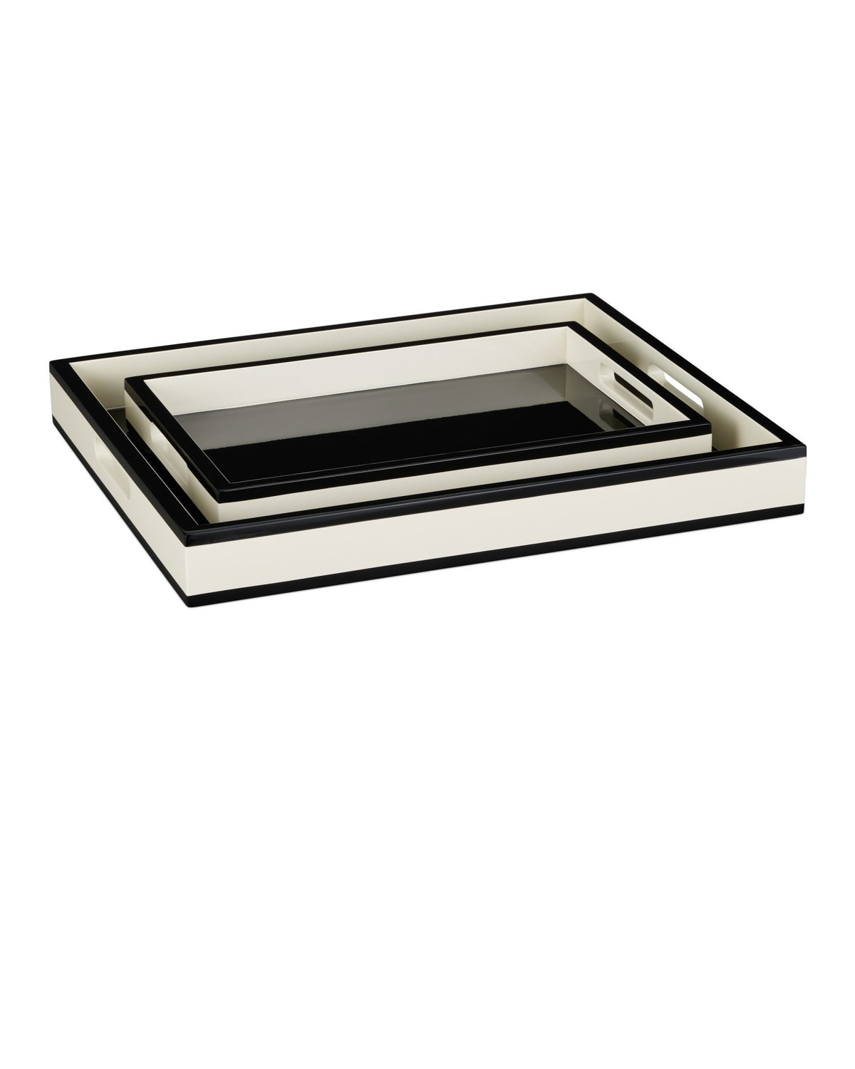 Currey and Company - 1200-1019 - Tray Set of 2 - Lacquer - Ivory / Black