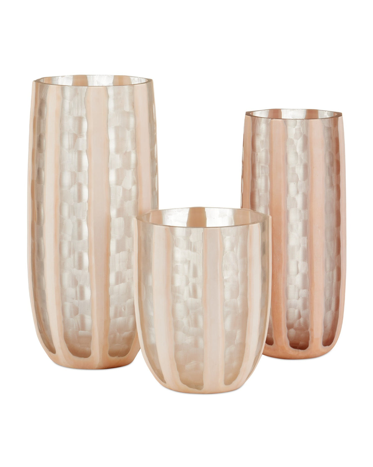 Currey and Company - 1200-1031 - Vase - Merletto Glass Vase Set of 3 - Blush / Clear
