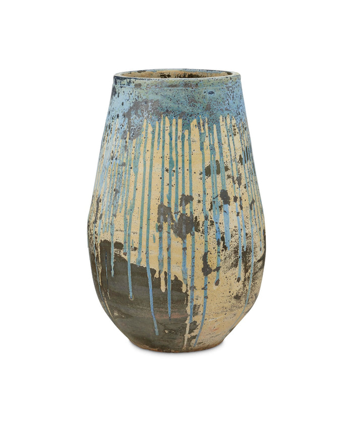 Currey and Company - 2200-0014 - Planter - Capaci Collection - Antique White / Blue Drip