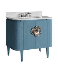 Currey and Company - 3800-0015 - 36" Vanity with Oval Undermount Sink - Briallen - Laquered Blue Linen / Natural / White / Polished Nickel