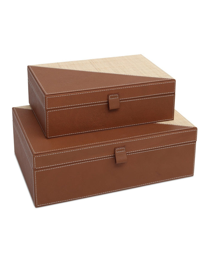 Currey and Company - 1200-1069 - Box Set of 2 - Leather & Raffia - Brown/Natural