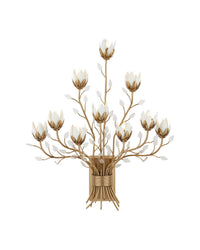 Currey and Company - 5000-0299 - Ten Light Wall Sconce - Star Magnolia - Antique Brass/White/Clear