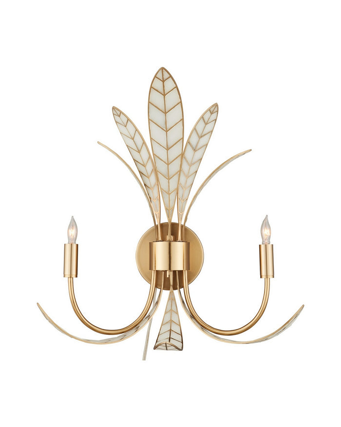 Currey and Company - 5000-0301 - Two Light Wall Sconce - Foliatura - Antique Brass/Off-White