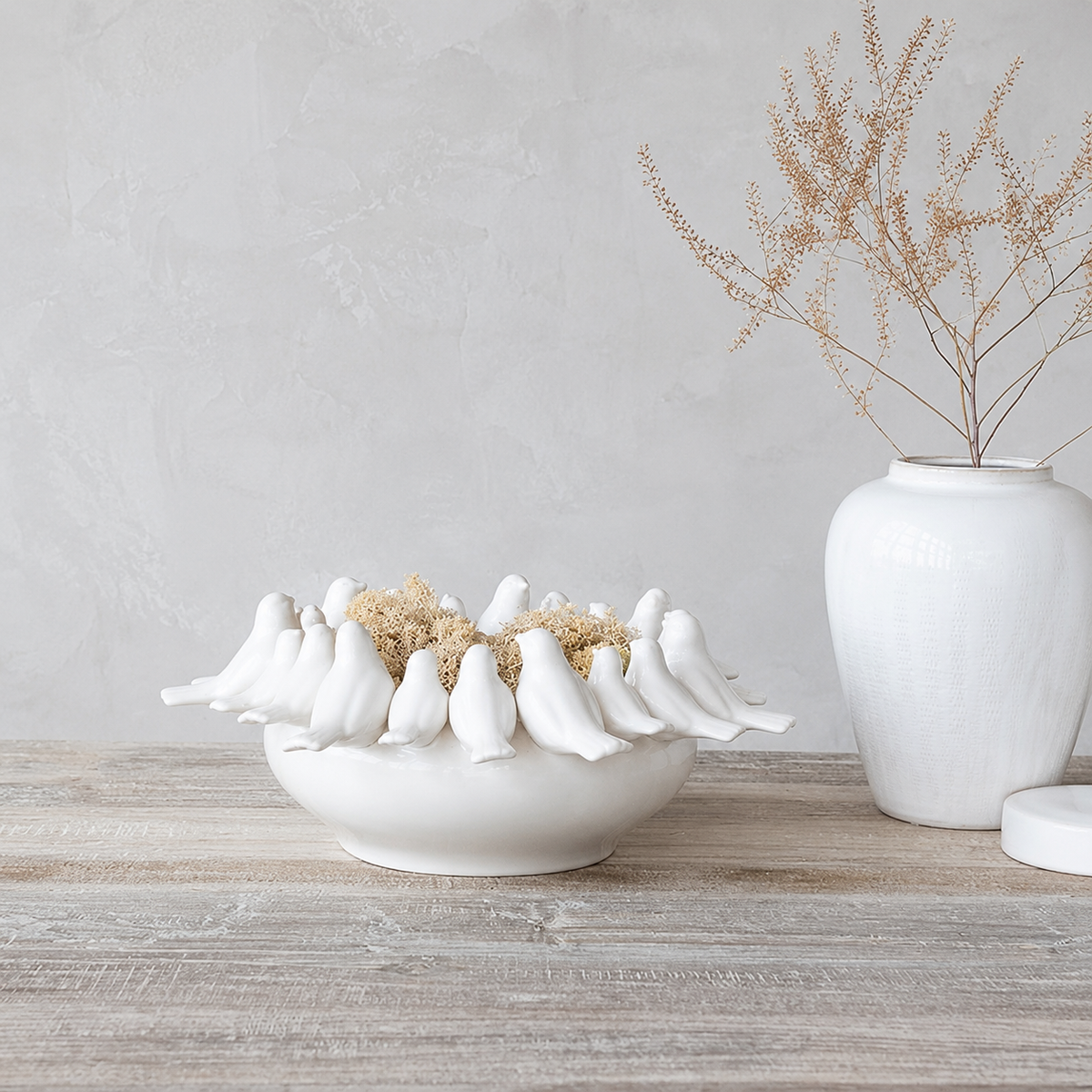 Design Shop White Stoneware Bird Rim Decorative Bowl 14.75"