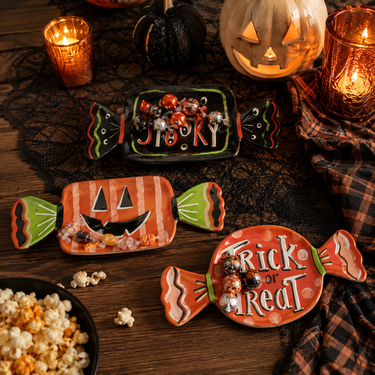 Design Shop Halloween Candy-Shaped Stoneware Platters, 3 Styles