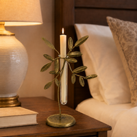 Design Shop Metal Leaf Tube Candle Holder with Glass Insert, 11.81"