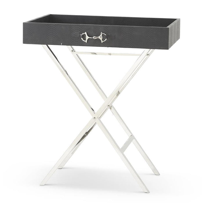 Design Shop By Shell 32 Inch Black Leather Side Table W/Removable Tray