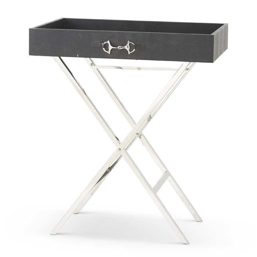 Design Shop 32 Inch Black Leather Side Table W/Removable Tray