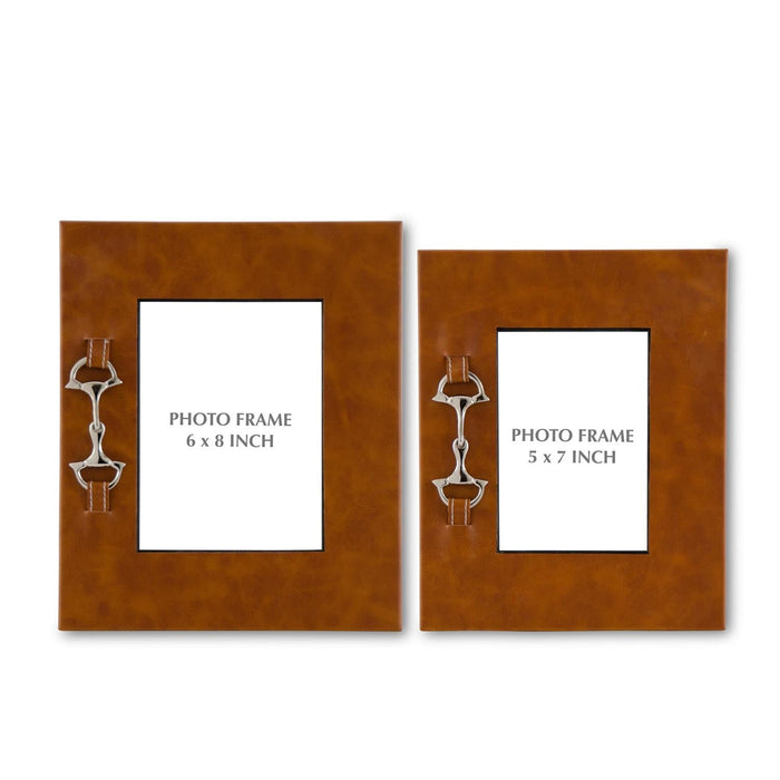 Design Shop Tan Leather Horse Bit Photo Frames, Set of 2